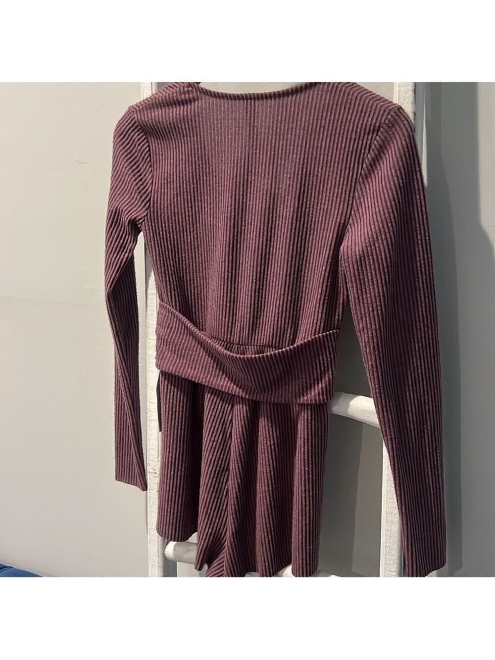 Urban Outfitters cotton Purple Ribbed Long Sleeve belted Romper nwt small - Picture 11 of 11